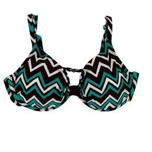 Sweet Escape Women Sz 38D Bikini Top Only Blue Brown Chevron Adjustable Hook